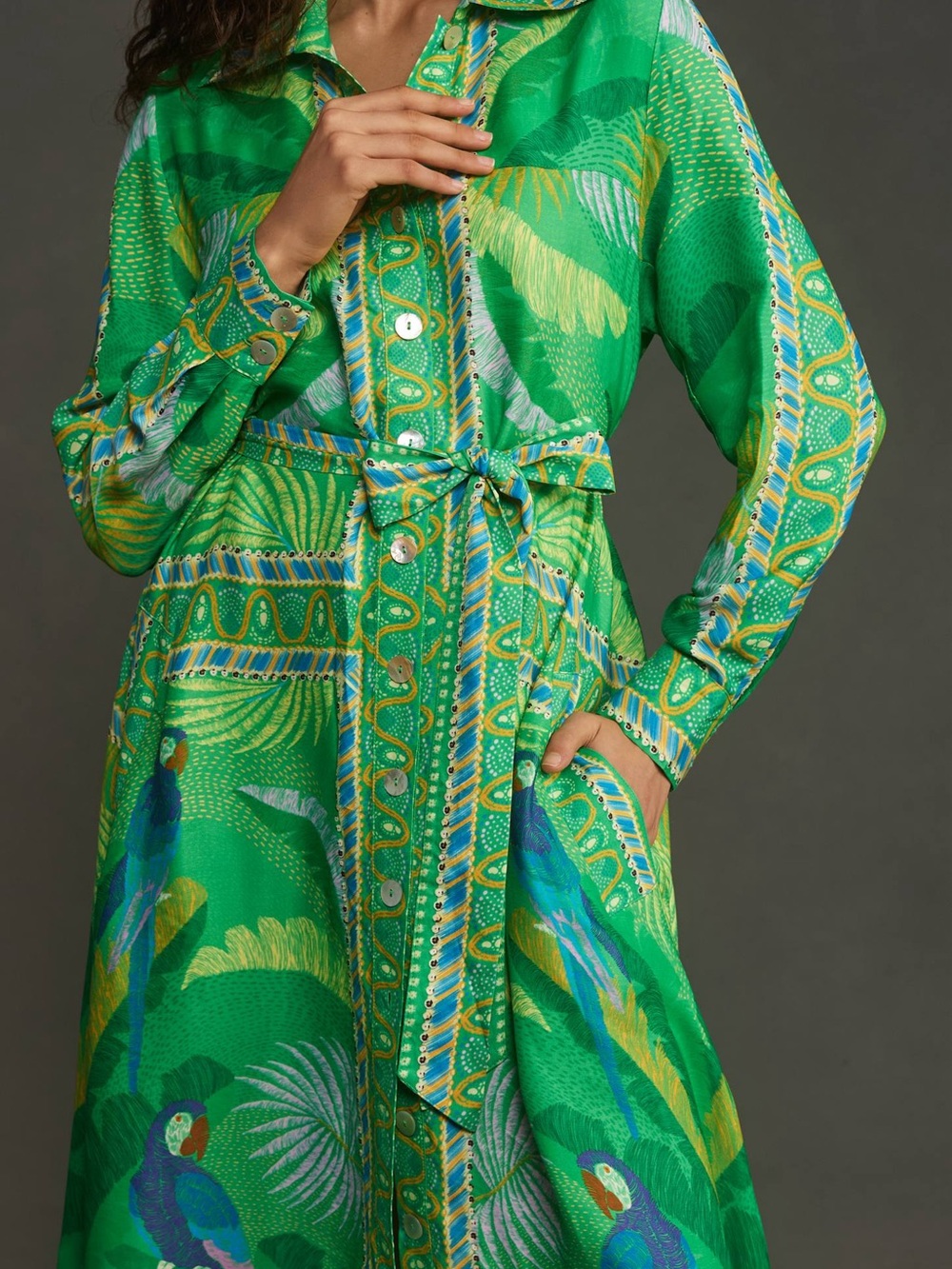 FARM Rio Green Macaw Scarf Chemise Dress Like New - Picture 4 of 5